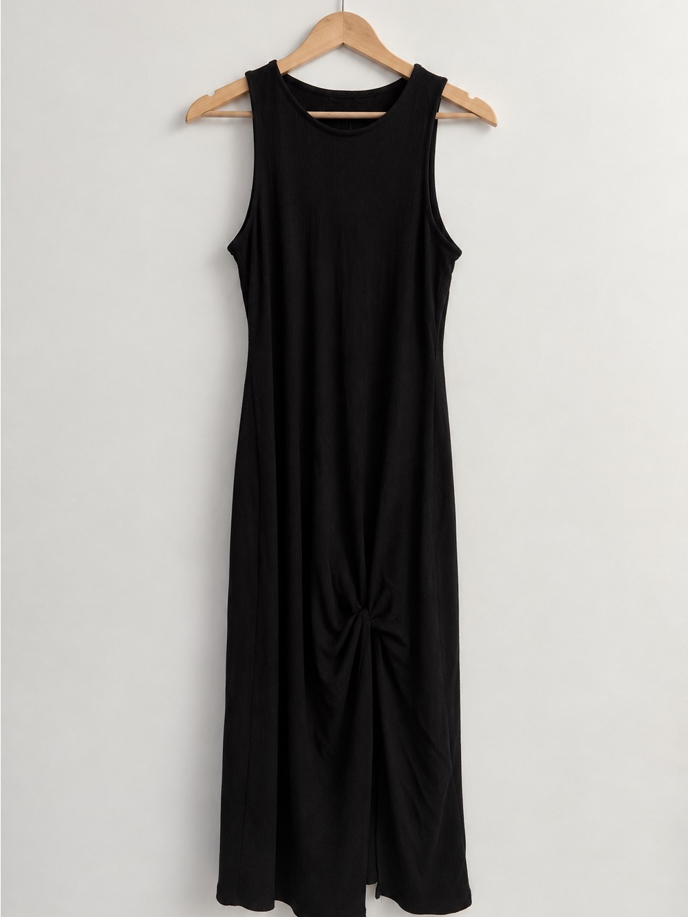 🖤 Dynamite Black Ribbed Midi Dress with Tie Slit – Size L